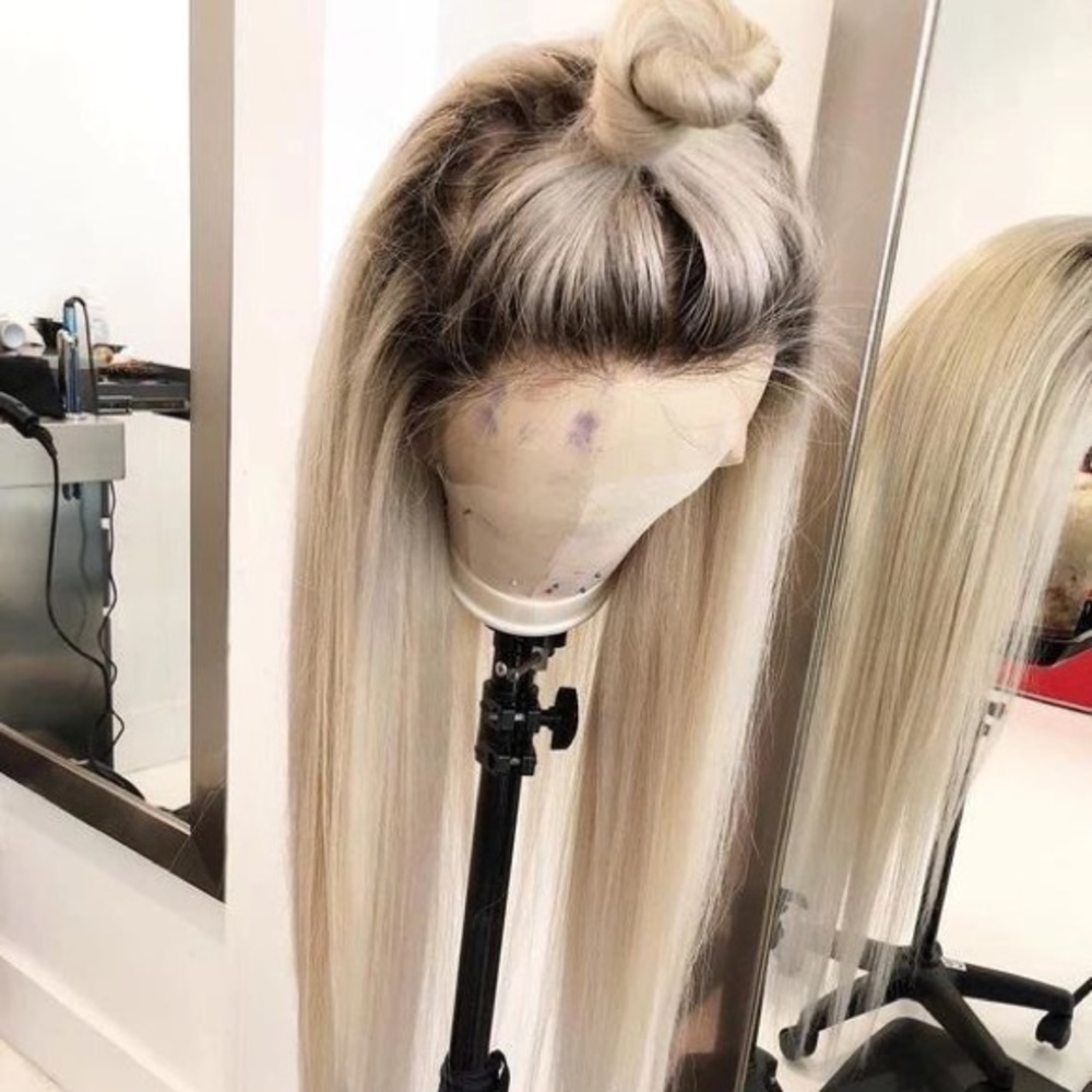 28” Blond/Brown Front Lace Wig Unit Human Hair